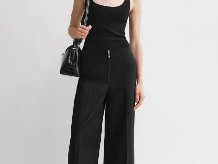 Zip-front wide trousers black Online Hot Sale