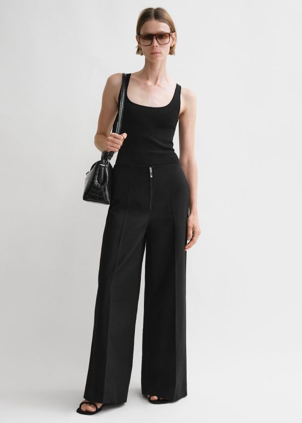 Zip-front wide trousers black Online Hot Sale