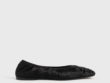 Gathered satin flats black Cheap