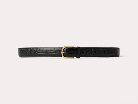 Slim croco-embossed trouser belt black Online now