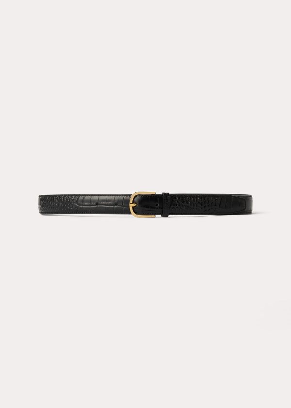 Slim croco-embossed trouser belt black Online now