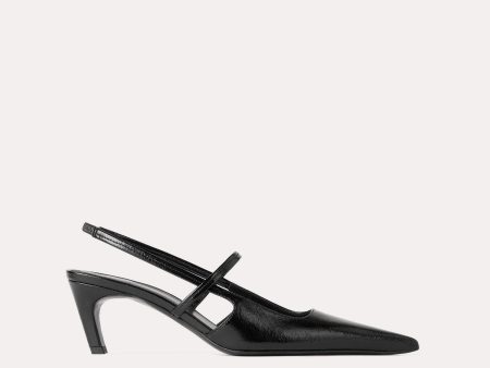 Sharp patent slingbacks black For Discount