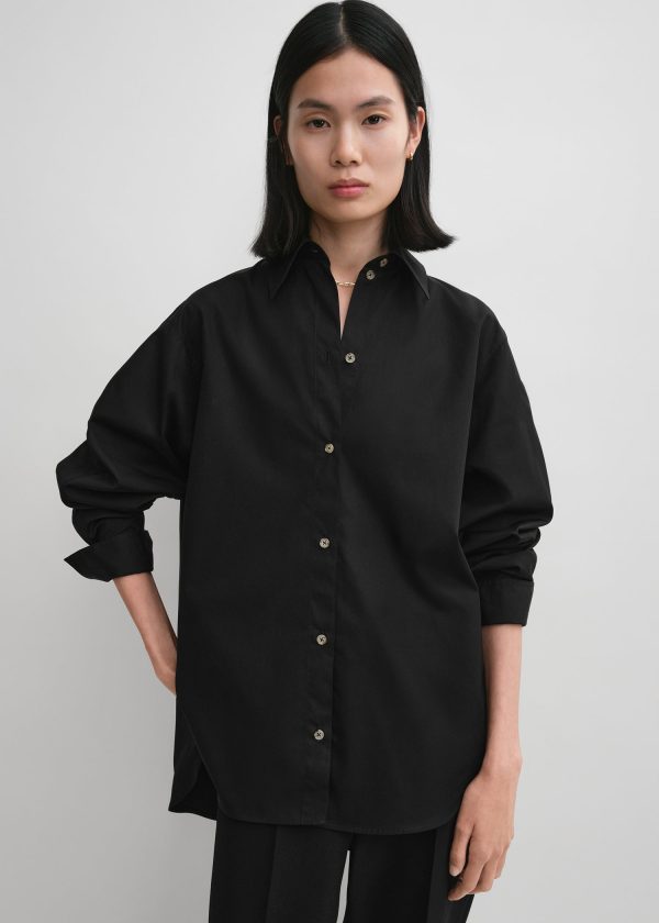 Kimono-sleeve poplin shirt black Discount