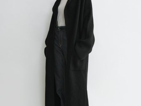 Rib-knit cardi coat black Discount