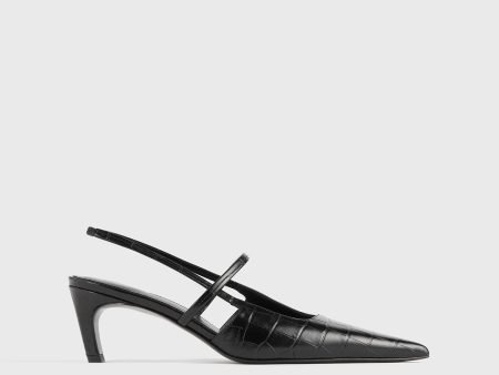 Sharp croco-embossed slingbacks black Sale