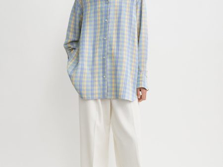 Relaxed linen-blend shirt madras check Online Sale