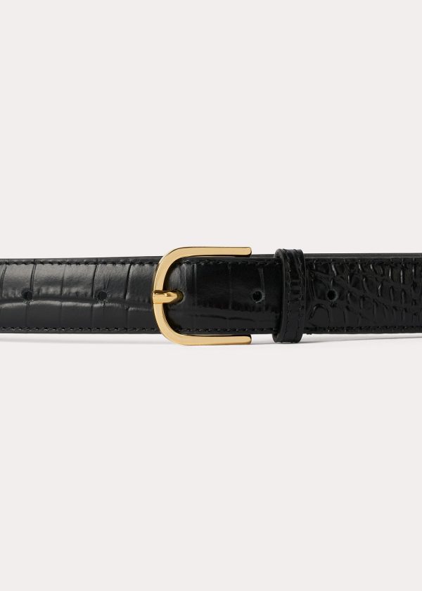 Slim croco-embossed trouser belt black Online now