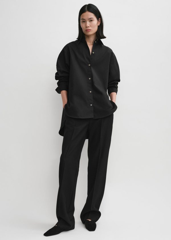 Kimono-sleeve poplin shirt black Discount