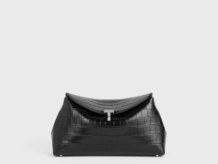 T-Lock croco-embossed clutch black For Sale