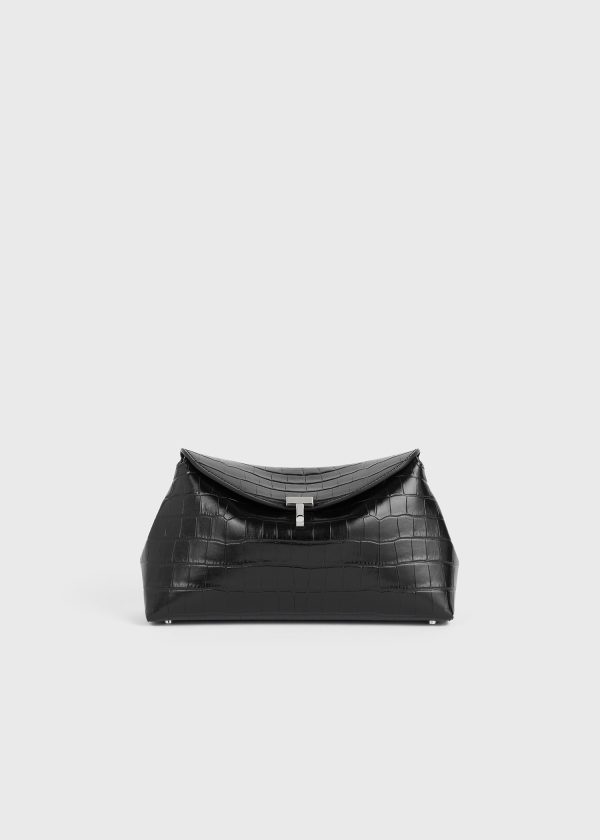 T-Lock croco-embossed clutch black For Sale