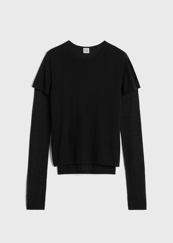 Layered knit tee black Online now