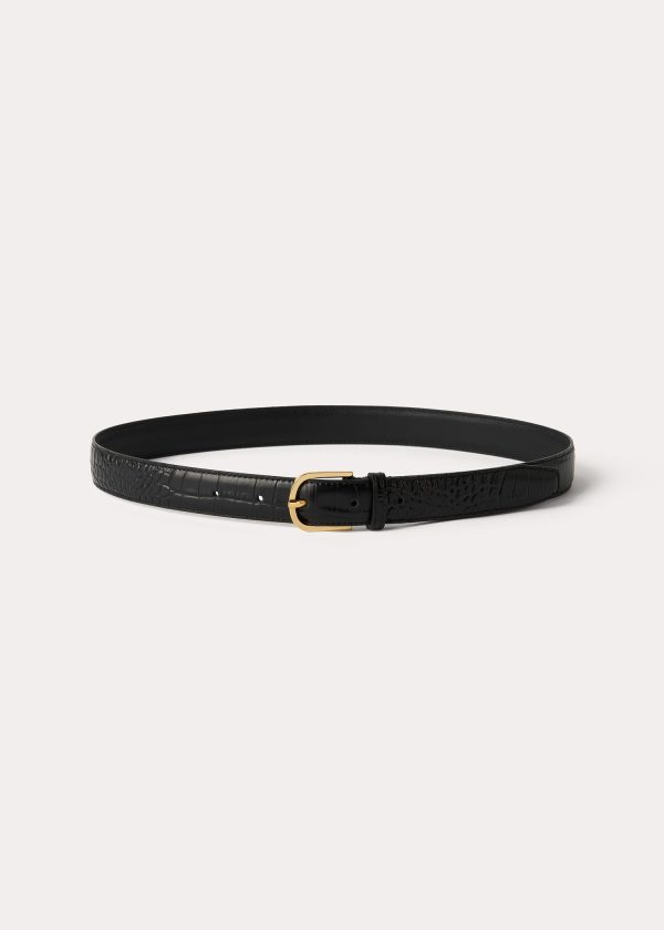 Slim croco-embossed trouser belt black Online now