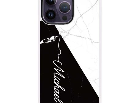 White And Black Marble iPhone 14 Pro Max Impact Guard Bumper Case For Sale