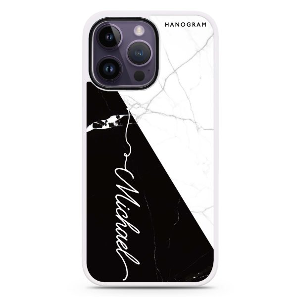 White And Black Marble iPhone 14 Pro Max Impact Guard Bumper Case For Sale