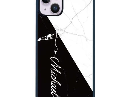 White And Black Marble iPhone 14 Plus MagSafe Compatible Impact Guard Bumper Case For Sale