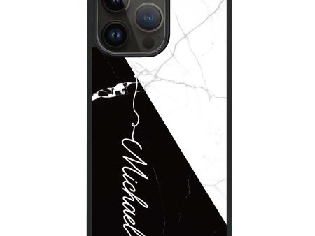 White And Black Marble iPhone 14 Pro MagSafe Compatible Impact Guard Bumper Case For Cheap