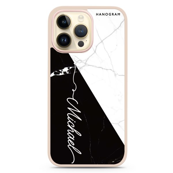 White And Black Marble iPhone 14 Pro Max Impact Guard Bumper Case For Sale